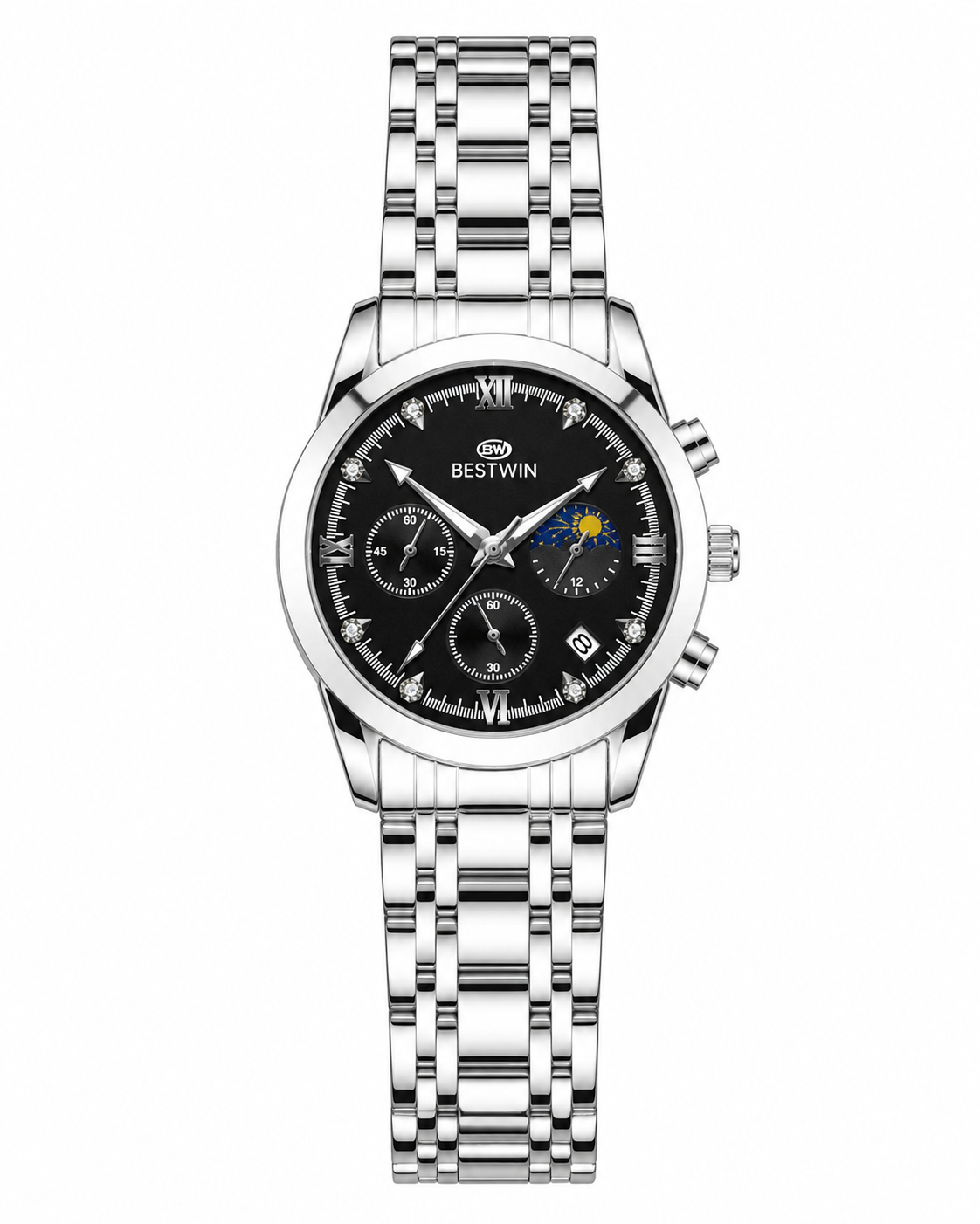 Bestwin Silver Black Chronograph Watch