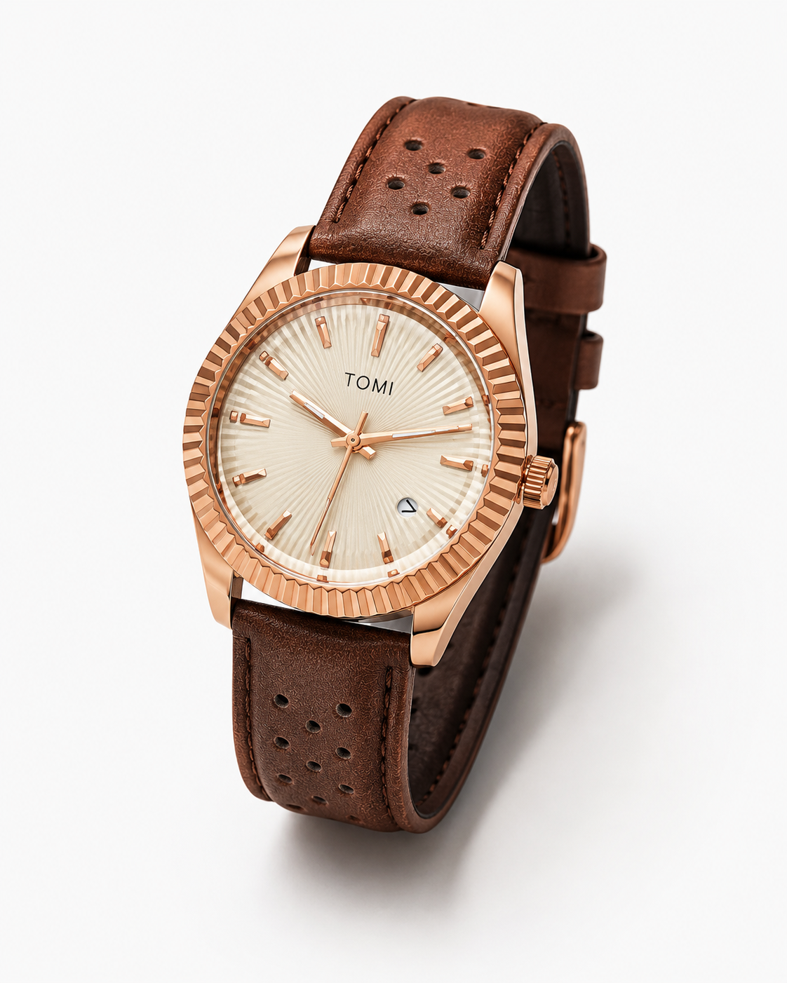Tomi Brown Gold Jaguar Dial Watch