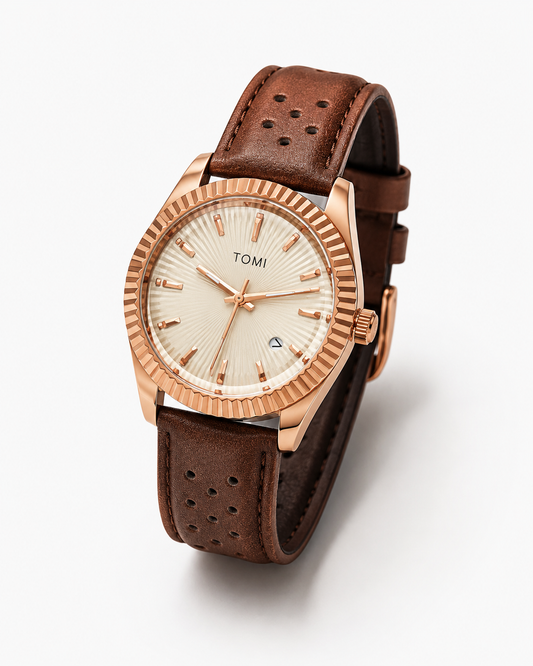 Tomi Brown Gold Jaguar Dial Watch