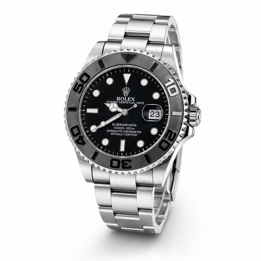 Silver Black Chain Yatchmaster Watch