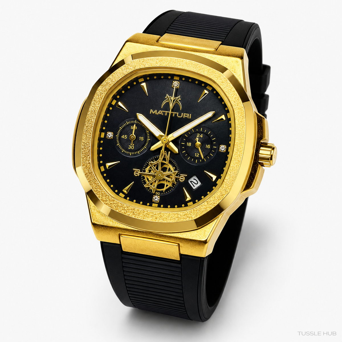 Matturi Black Gold Silicone Chronograph Watch