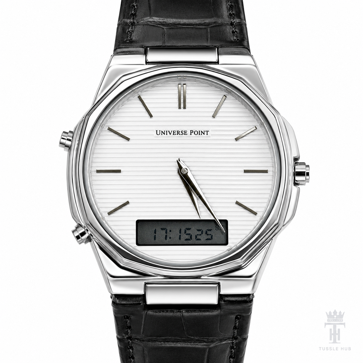 Black Silver Universe Point Dual Time Watch
