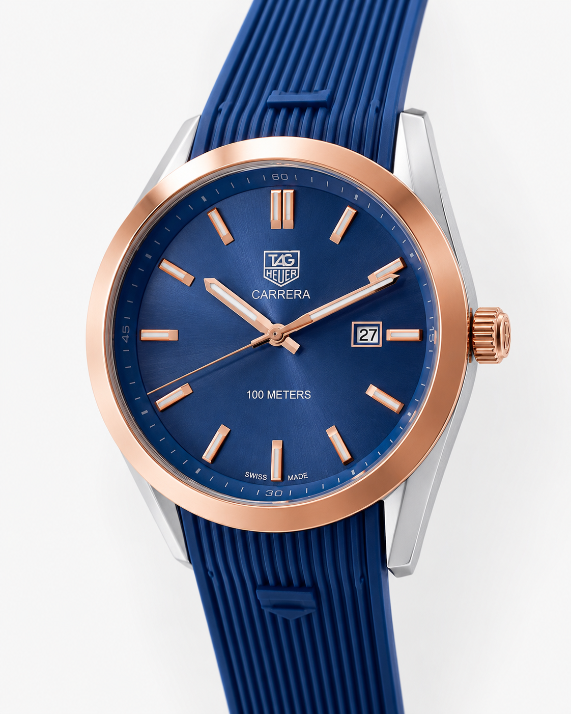 Blue Two Tone Carrera Day Date Elite Dial Silicon Strap Watch