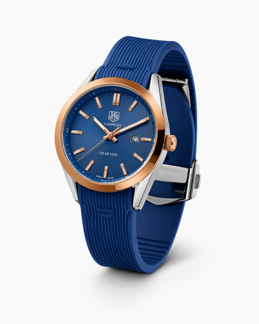 Blue Two Tone Carrera Day Date Elite Dial Silicon Strap Watch
