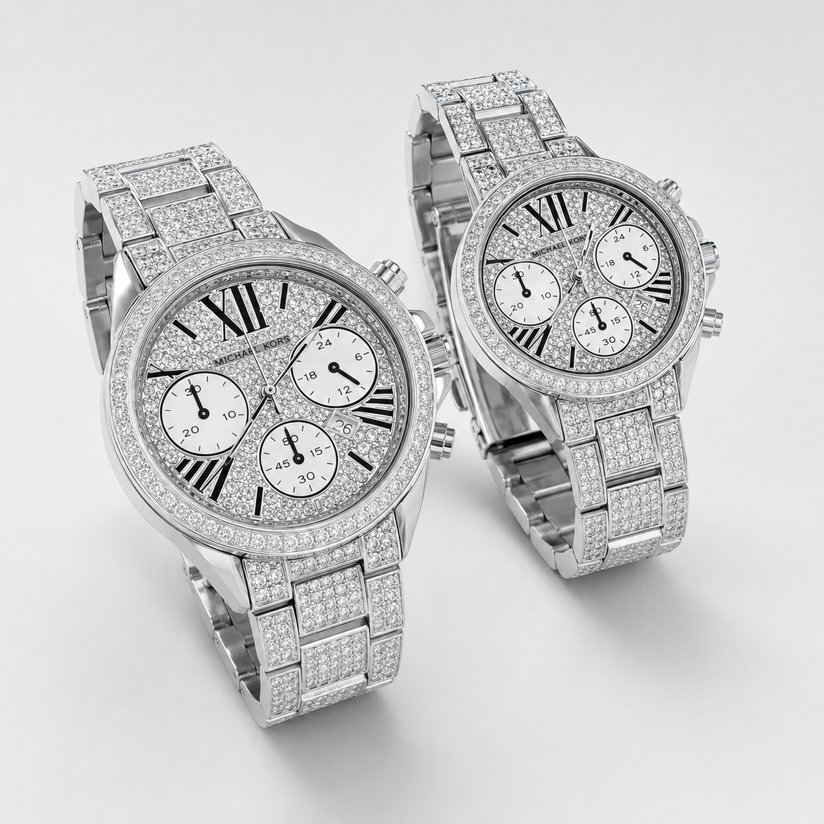 Silver Mk Iced Couple Watches