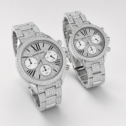 Silver Mk Iced Couple Watches