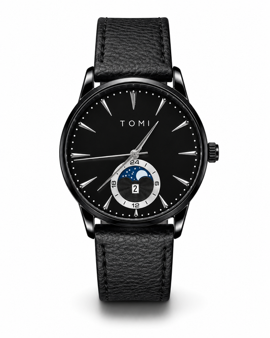 Tomi All Black Leather Magnetic Strap Watch