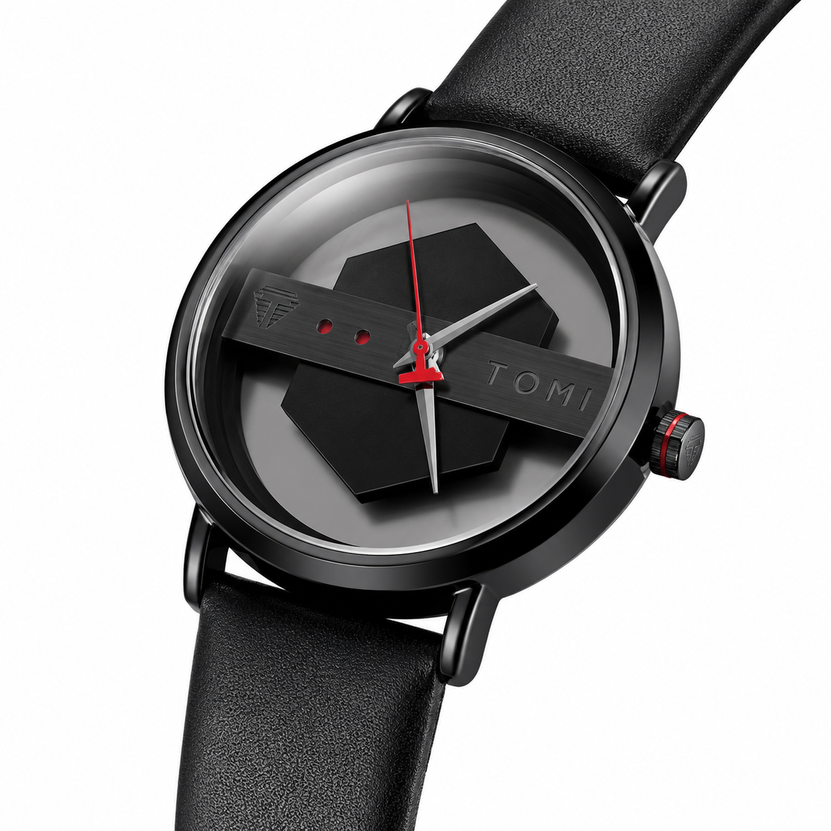 Tomi All Black Hexa Dial Watch