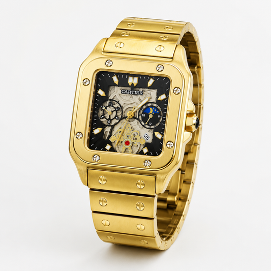 Tank Gold Black Dial Square Premium Watch