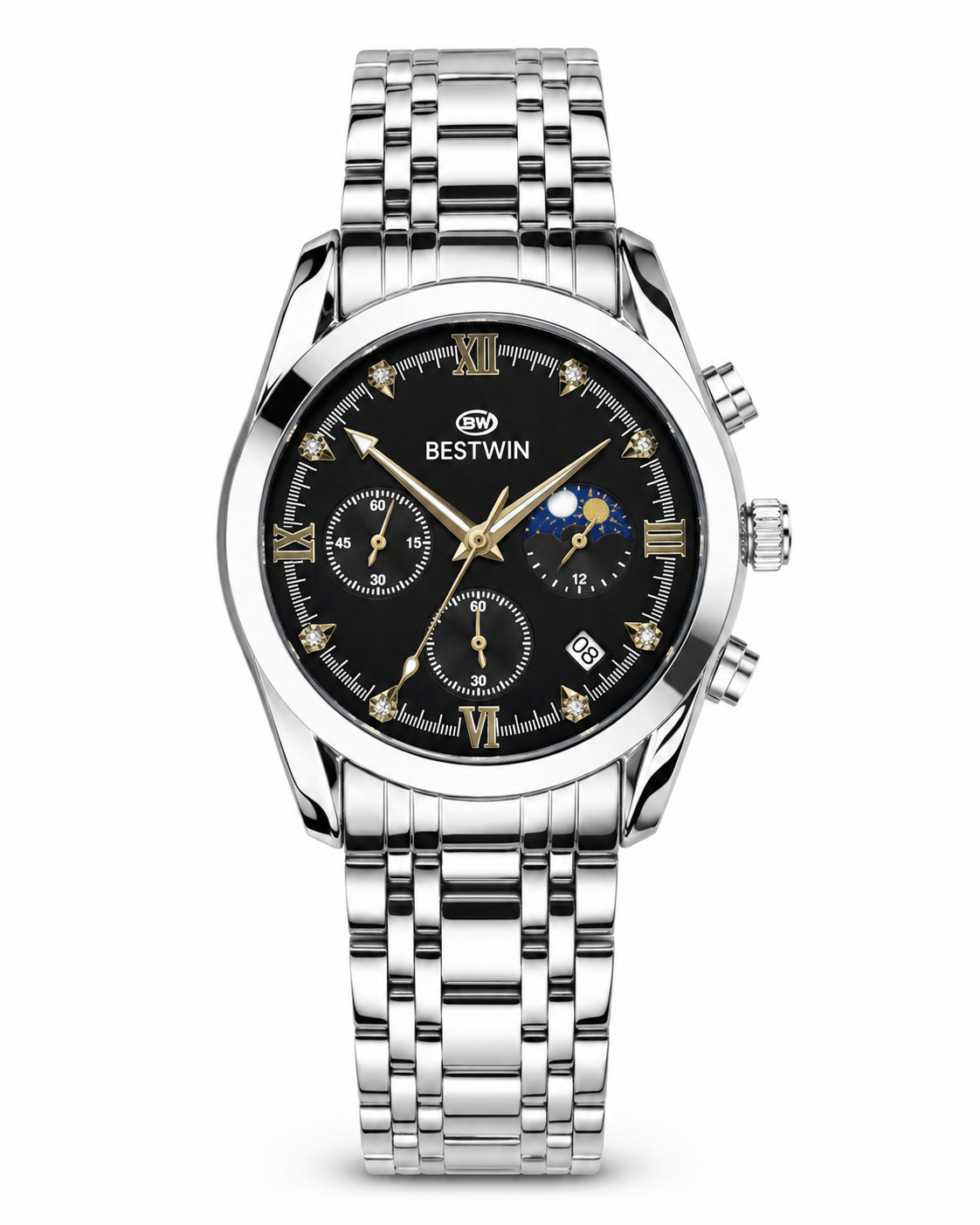 Bestwin Silver Black Chronograph Watch