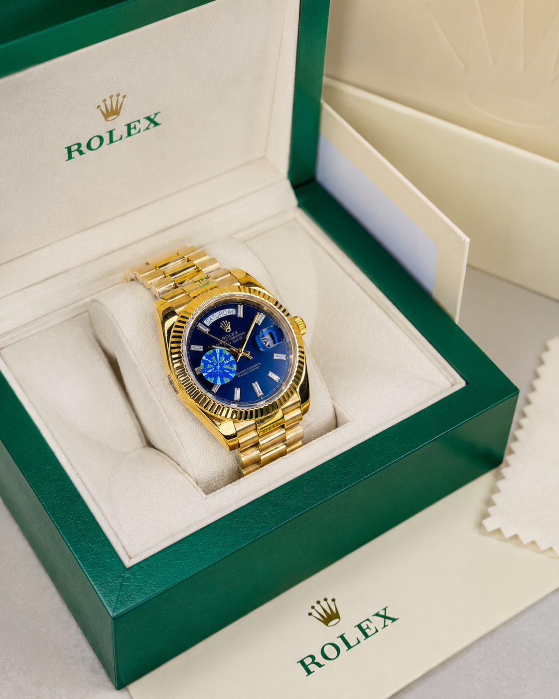 Day Date Gold Sapphire Dial Automatic Super Clone Watch