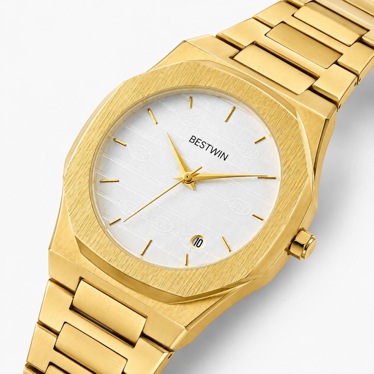 Gold White Dial Bestwin Watch