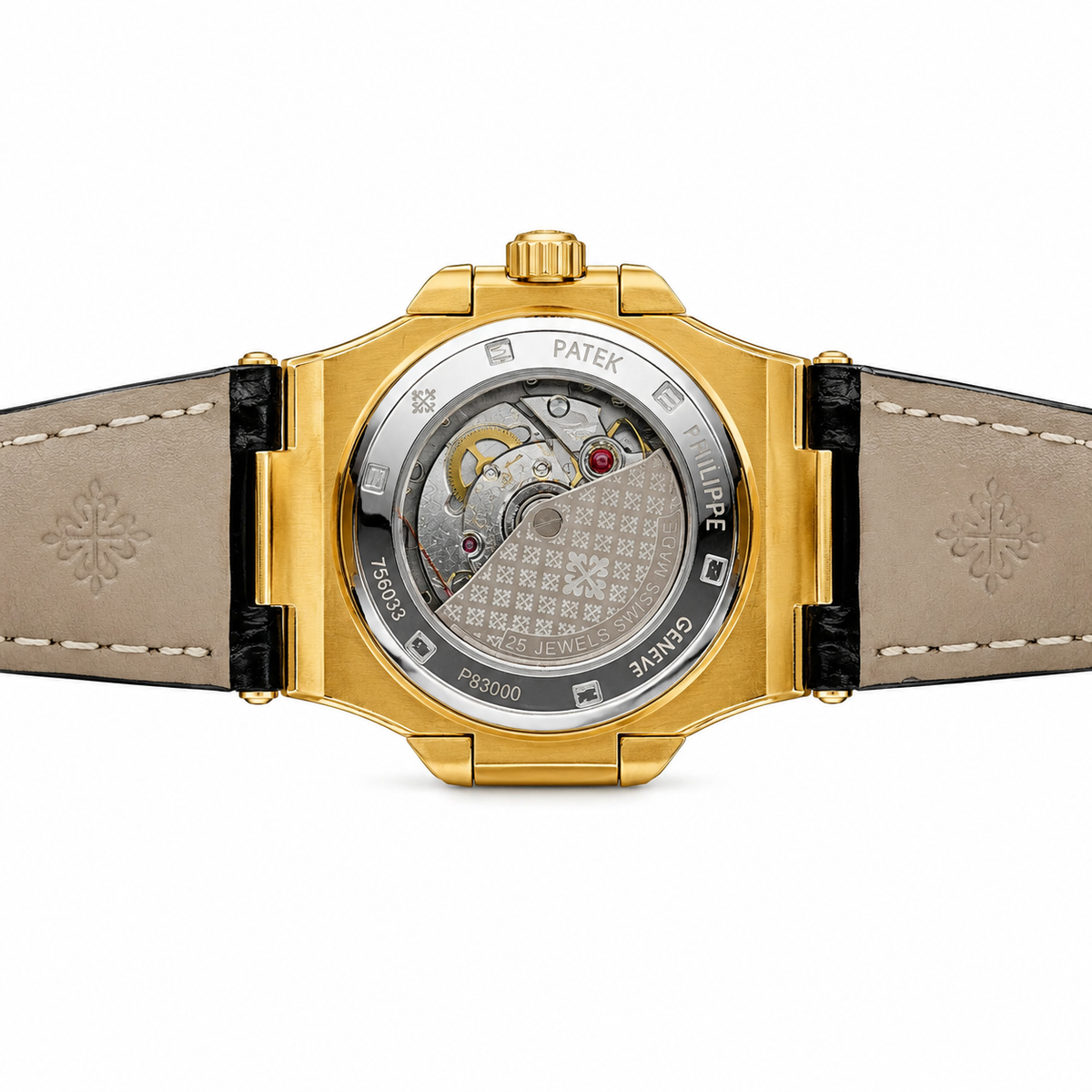 Black Leather Gold Black Dial Nautilus Watch