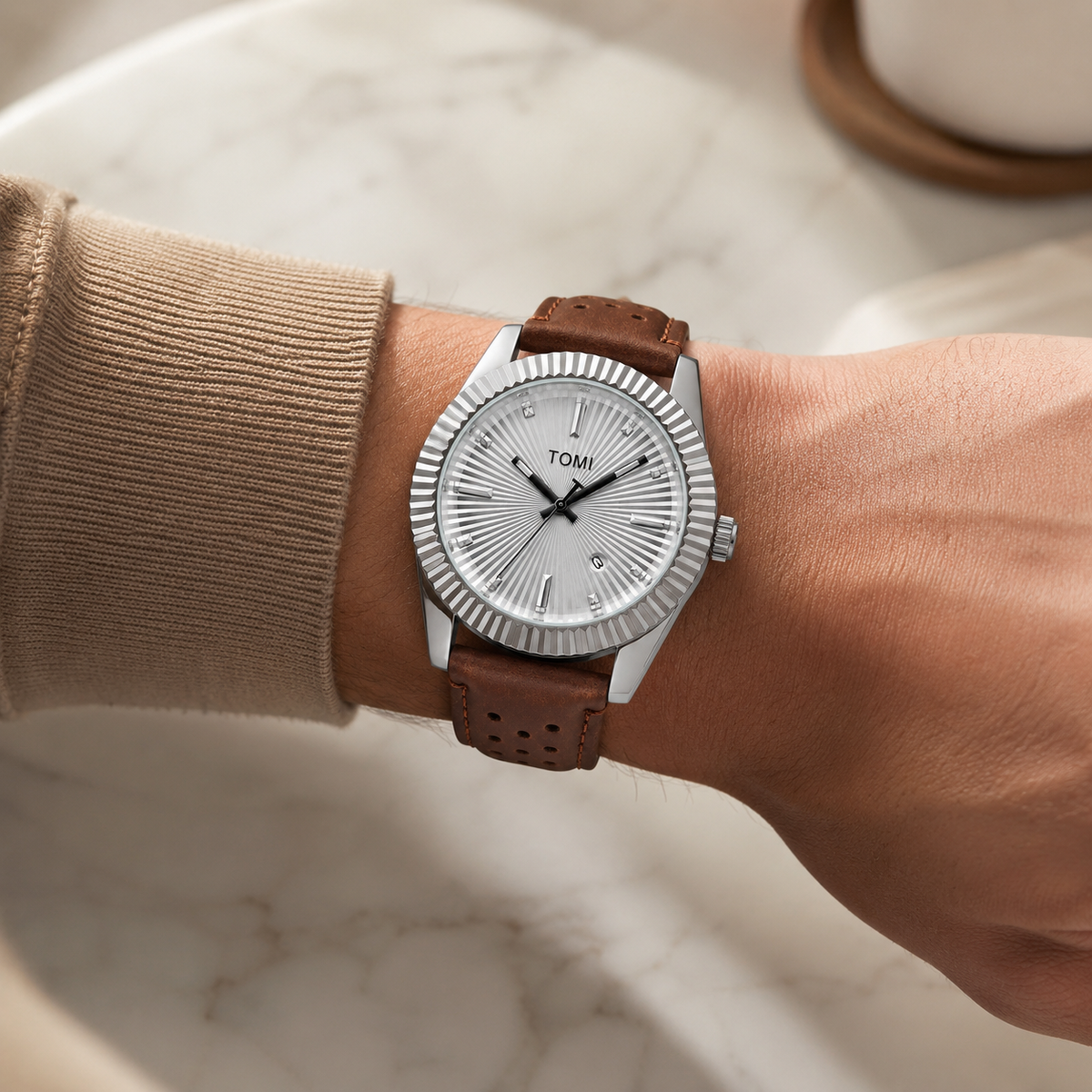 Tomi Brown Silver Jaguar Dial Waterproof