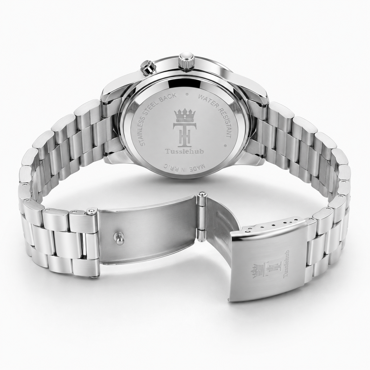 Premium Dual Time Silver Black Dial Watch