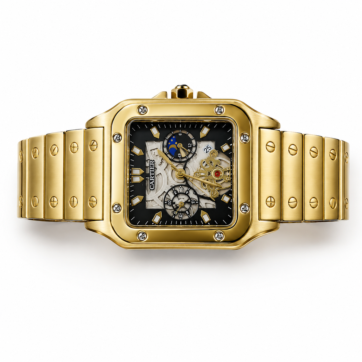 Tank Gold Black Dial Square Premium Watch