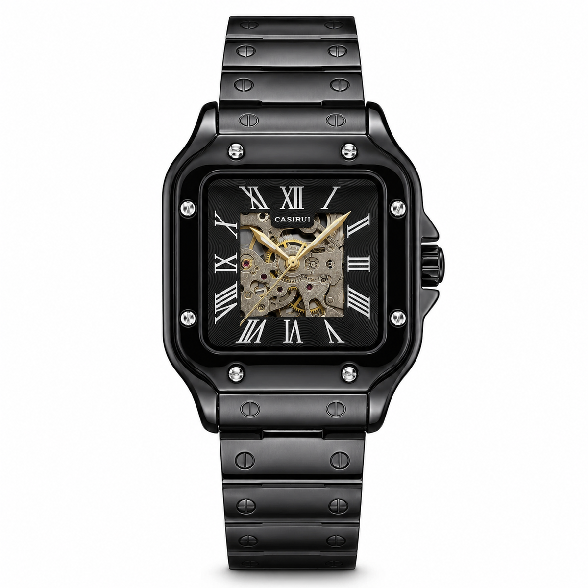Black Chain Tank Automatic Skeleton Watch