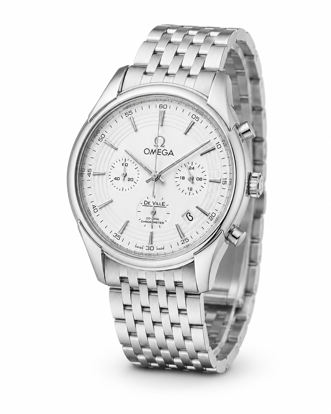 Omega De Ville Silver White Chronograph Watch