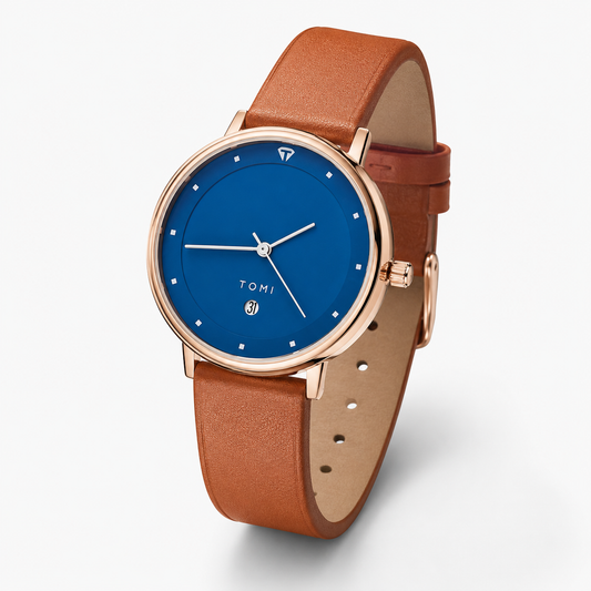 Tomi Brown Strapped Ocean Dial Elegance Watch