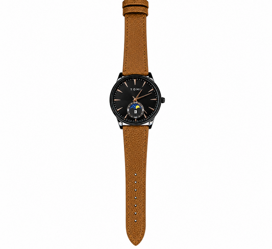 Tomi Brown Black Leather Magnetic Strap Watch