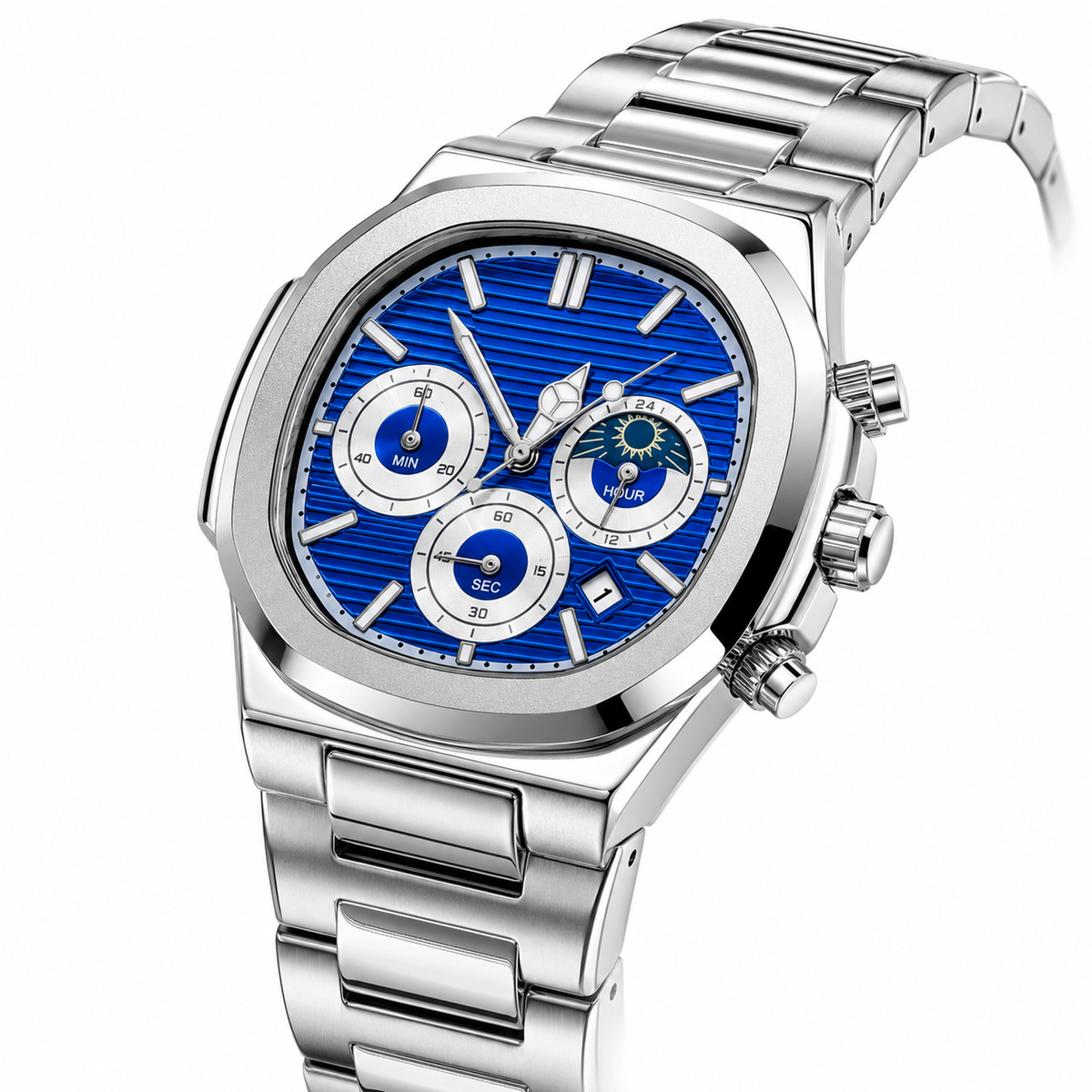 Silver Blue Nautilus Chronograph Watch