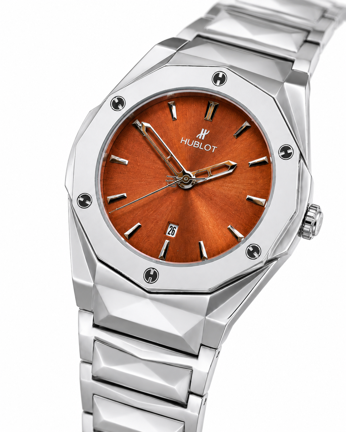 Silver Prism Chain Strapped Brown Hublot Watch