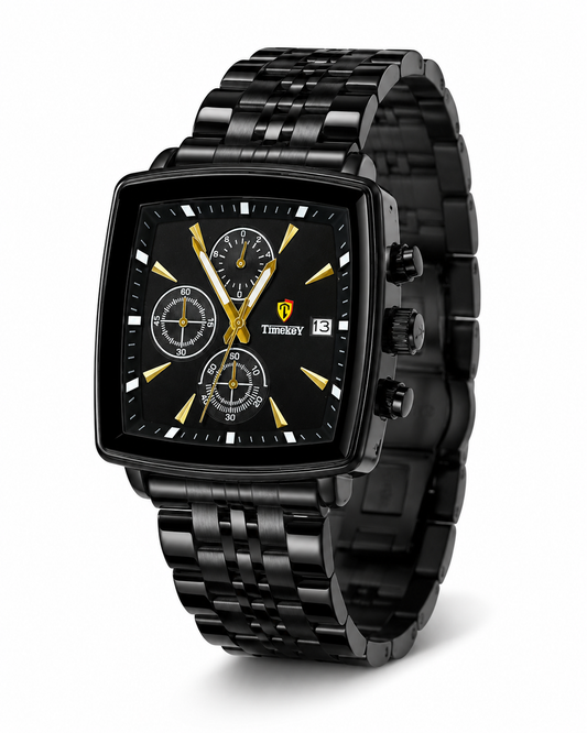 Timekey All Black Square Chain Chronograph Watch