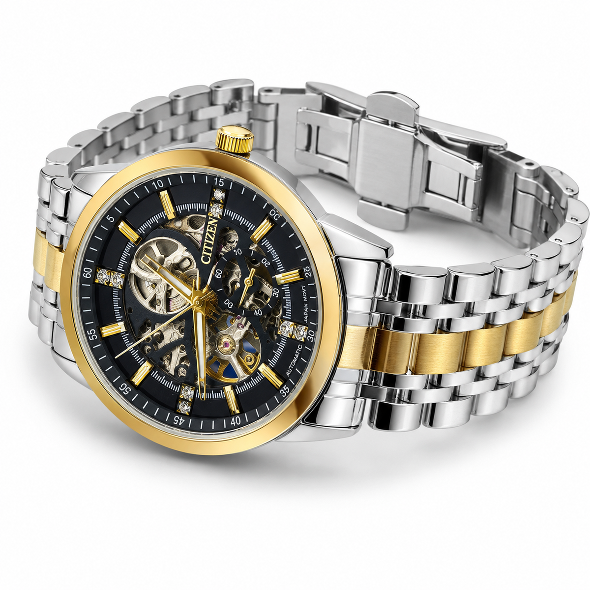 Two Tone Black Citizen Skeleton Automatic Watch