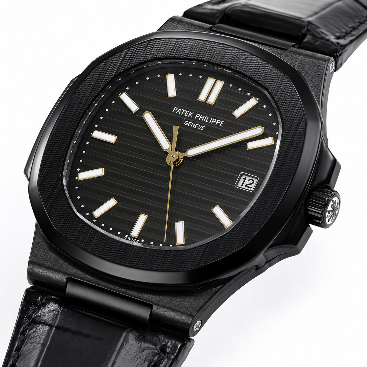 Leather Strap All Black Nautilus Dial Watch
