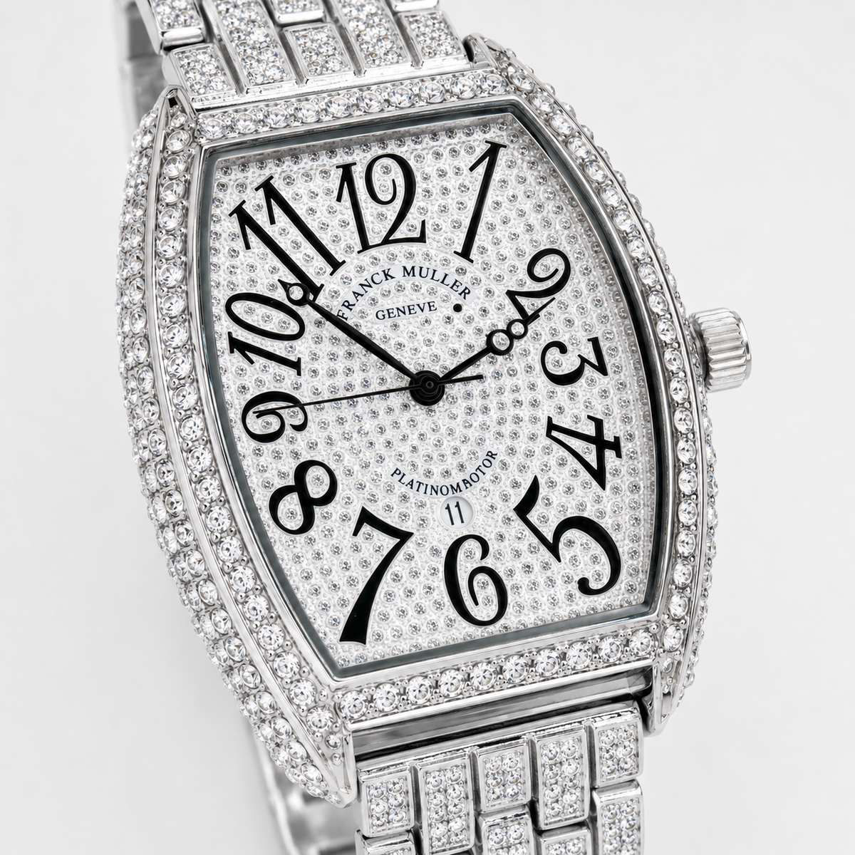 Silver Iced Out Frank Muller Chain Strapped