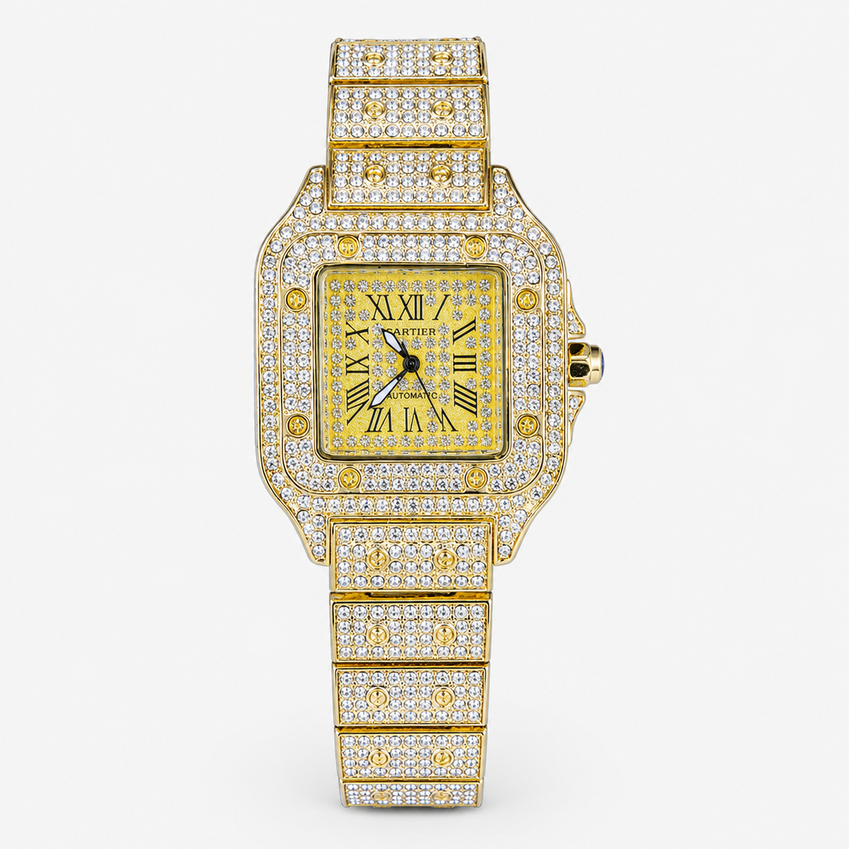 All Gold Square Tank Iced Out Watch