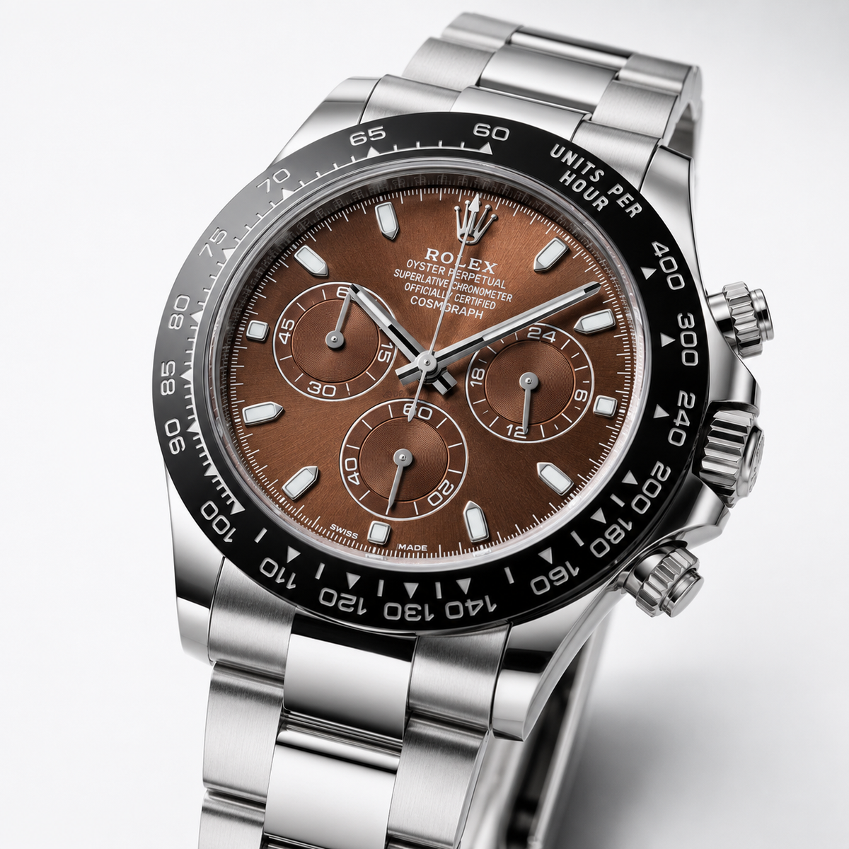 Silver Chocolate Daytona Chronograph Chain Strap Master Clone Watch