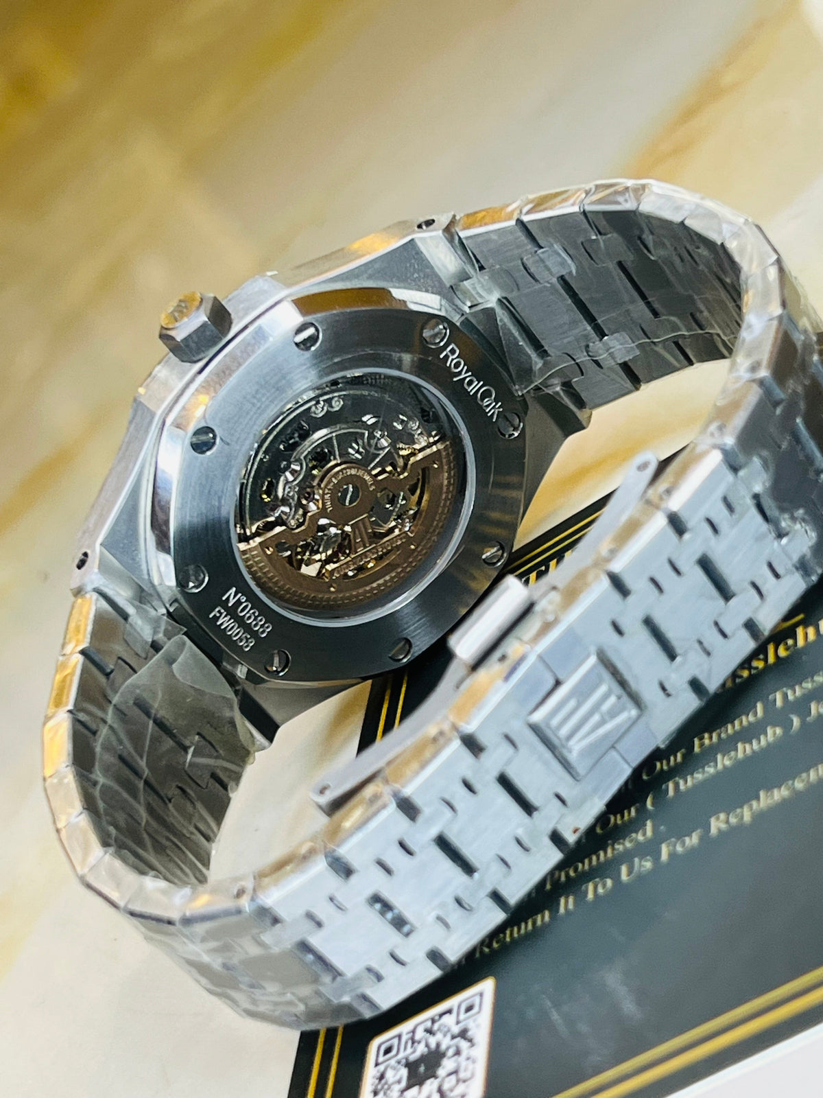 AP Silver Black Automatic Skeleton Dial Super Clone Watch