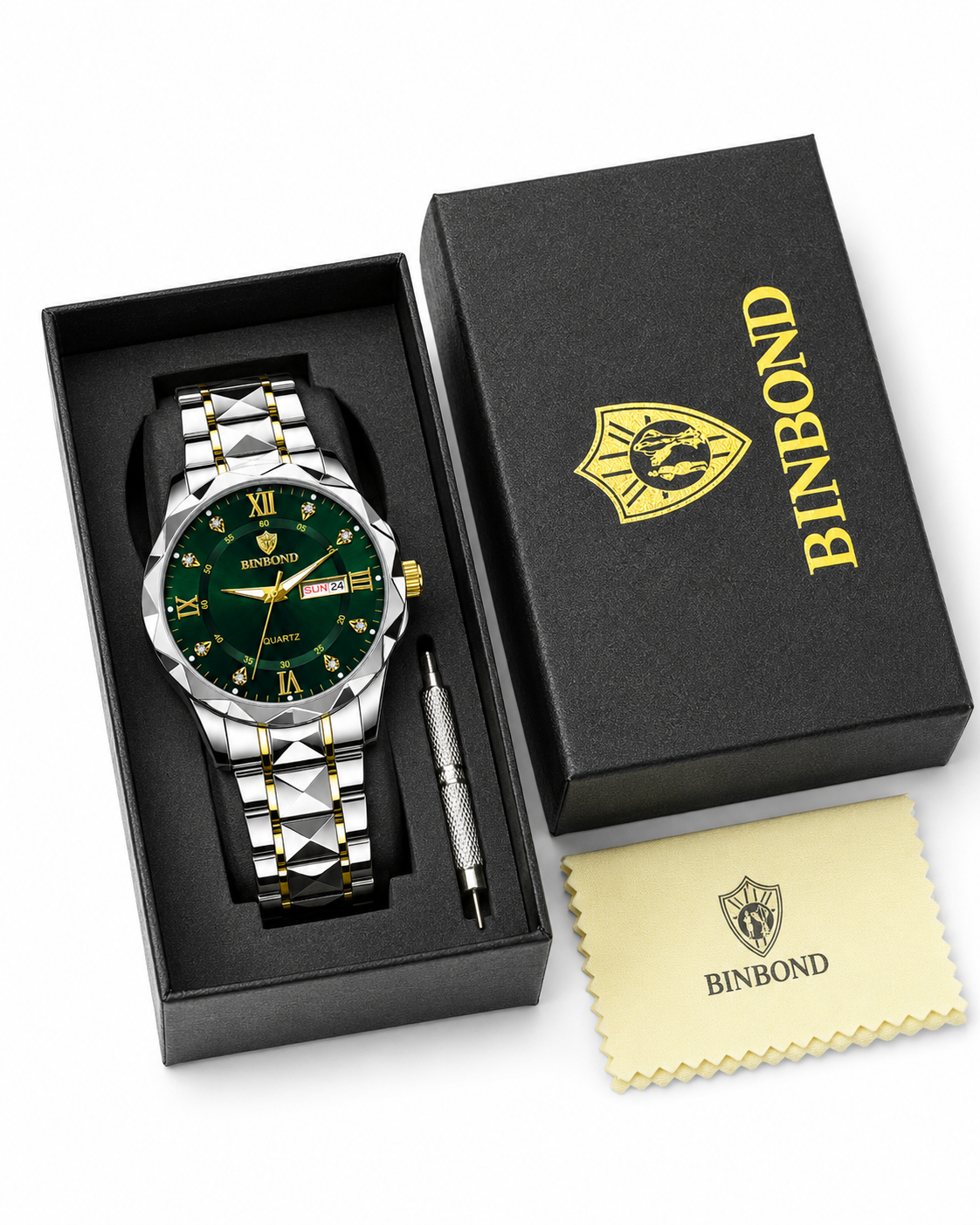 Forest Green Binbond Diamond Dial Watch