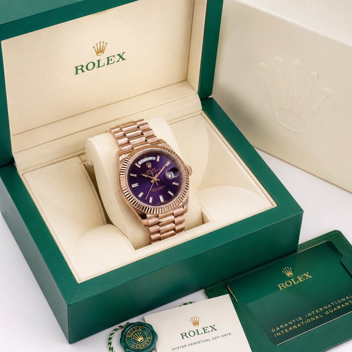 Day Date Rose Gold Indigo Dial Automatic Super Clone Watch