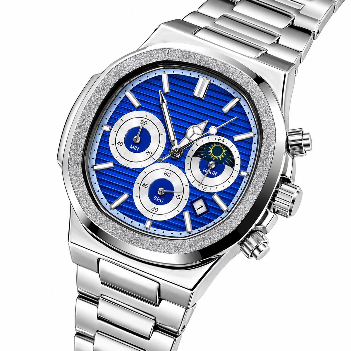 Silver Blue Nautilus Chronograph Watch