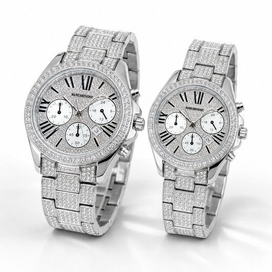 Silver Mk Iced Couple Watches