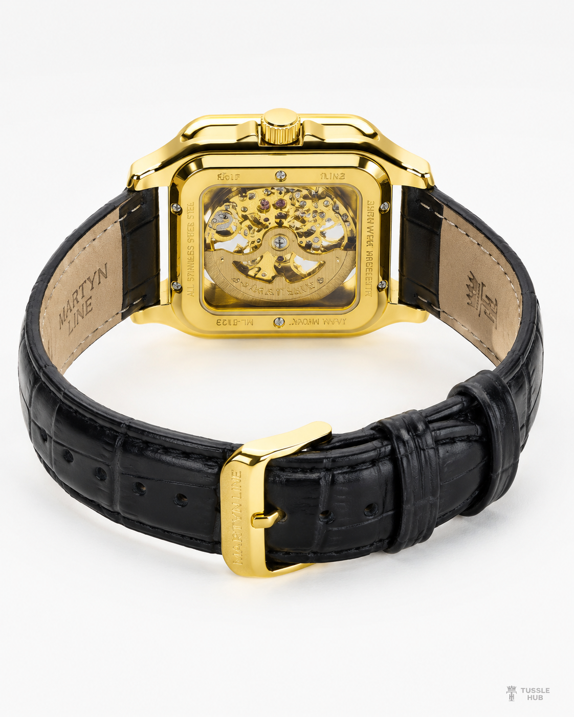 Black Gold Black Tank Automatic Skeleton Watch