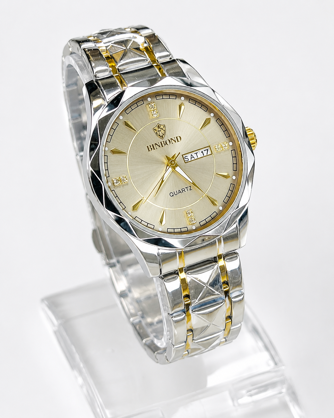 Two Tone Binbond Silver Prism Dial Watch