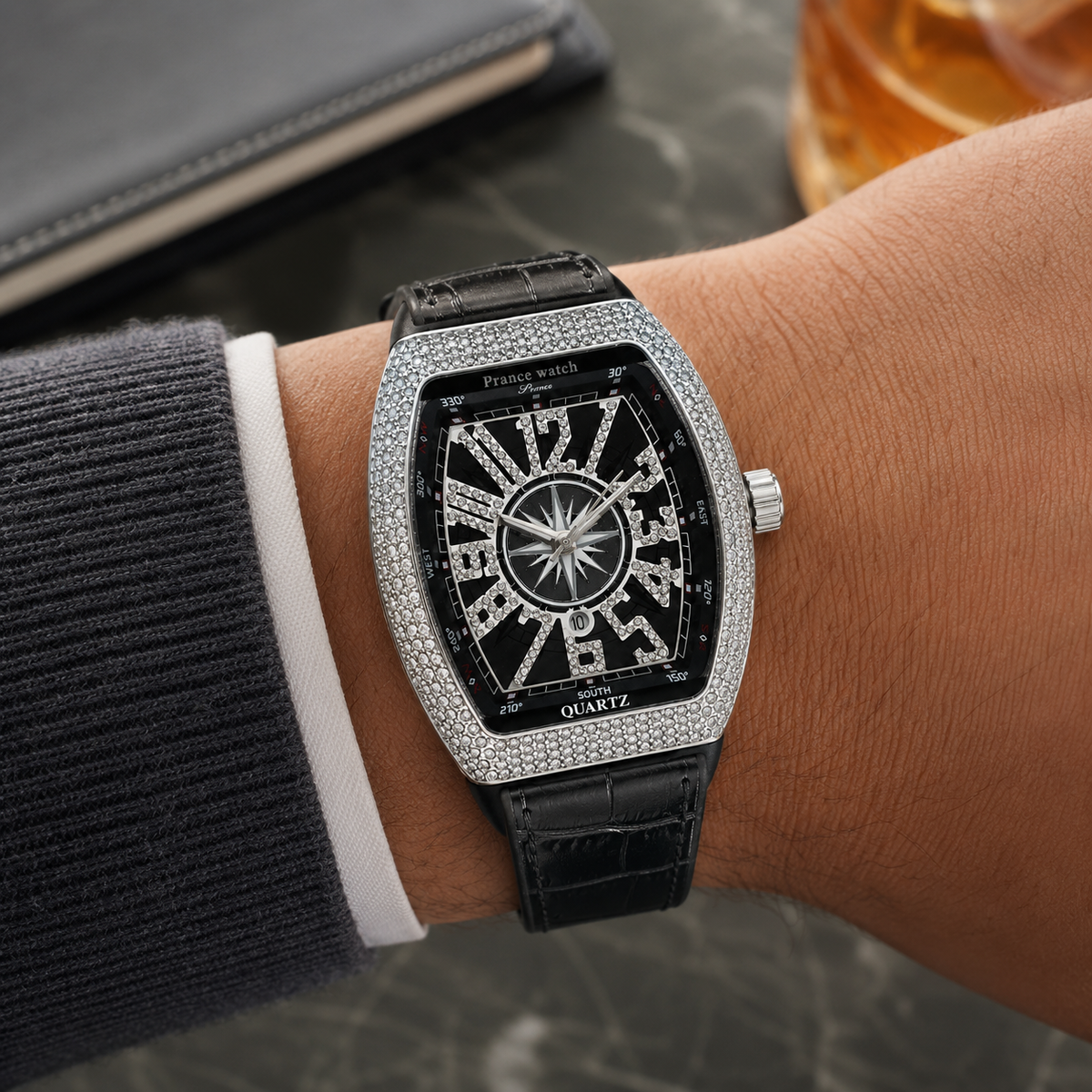 Vanguard Black Silver Iced Frank Muller Watch