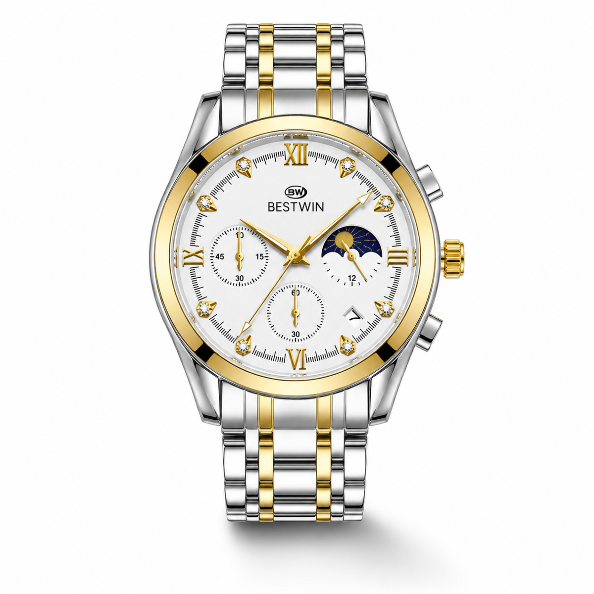 Bestwin Two Tone White Chronograph Watch