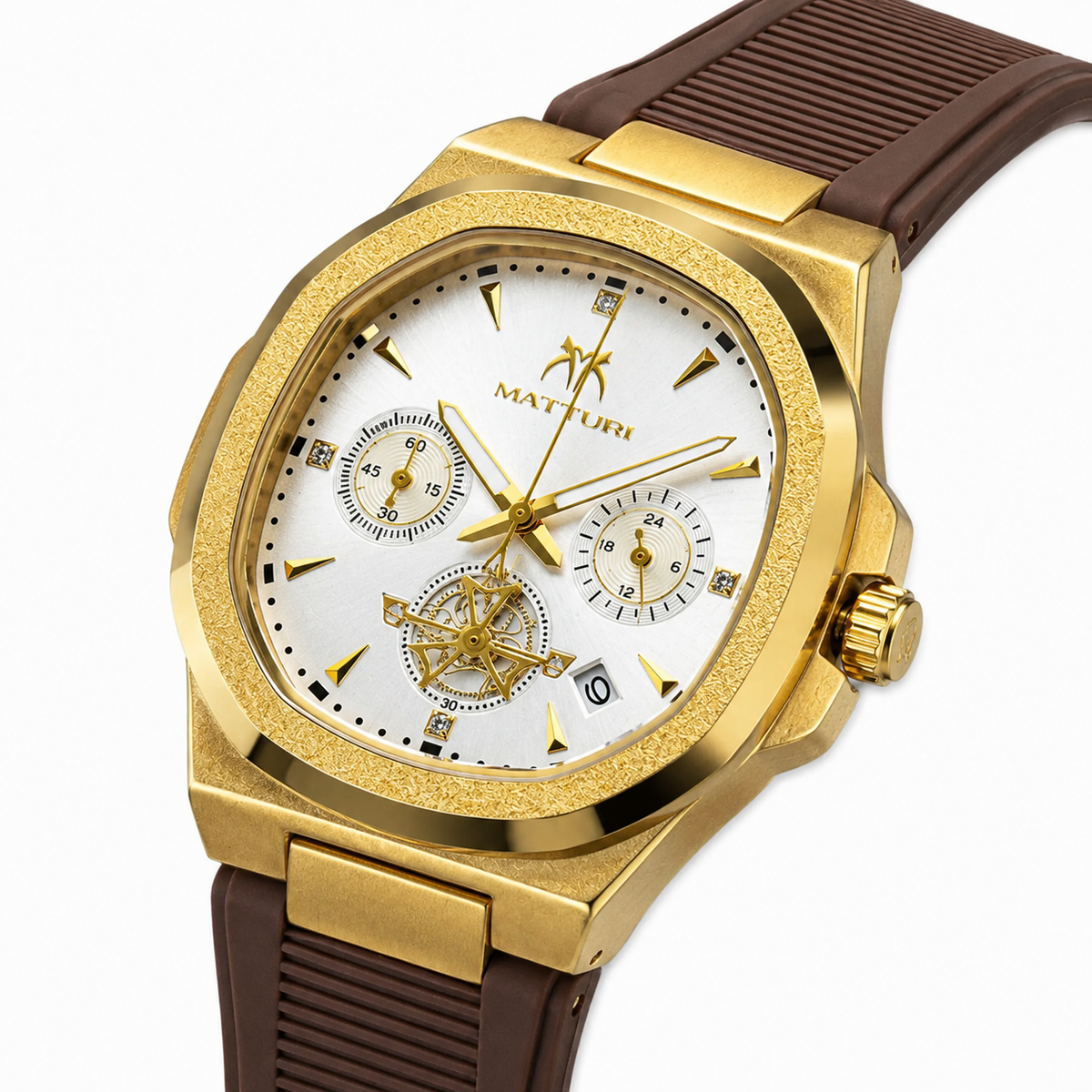 Matturi Brown Gold Silicone Chronograph Watch