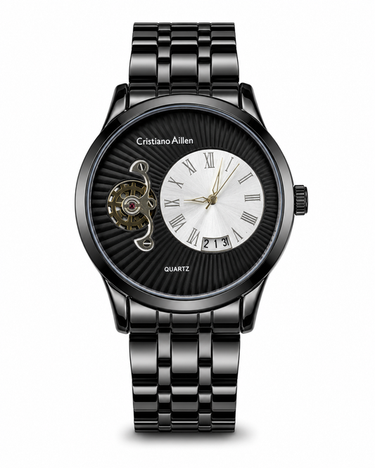 All Black Cristiano Aillen Spiral Gear Dial Watch
