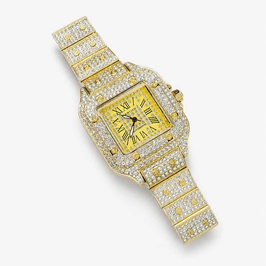 All Gold Square Tank Iced Out Watch