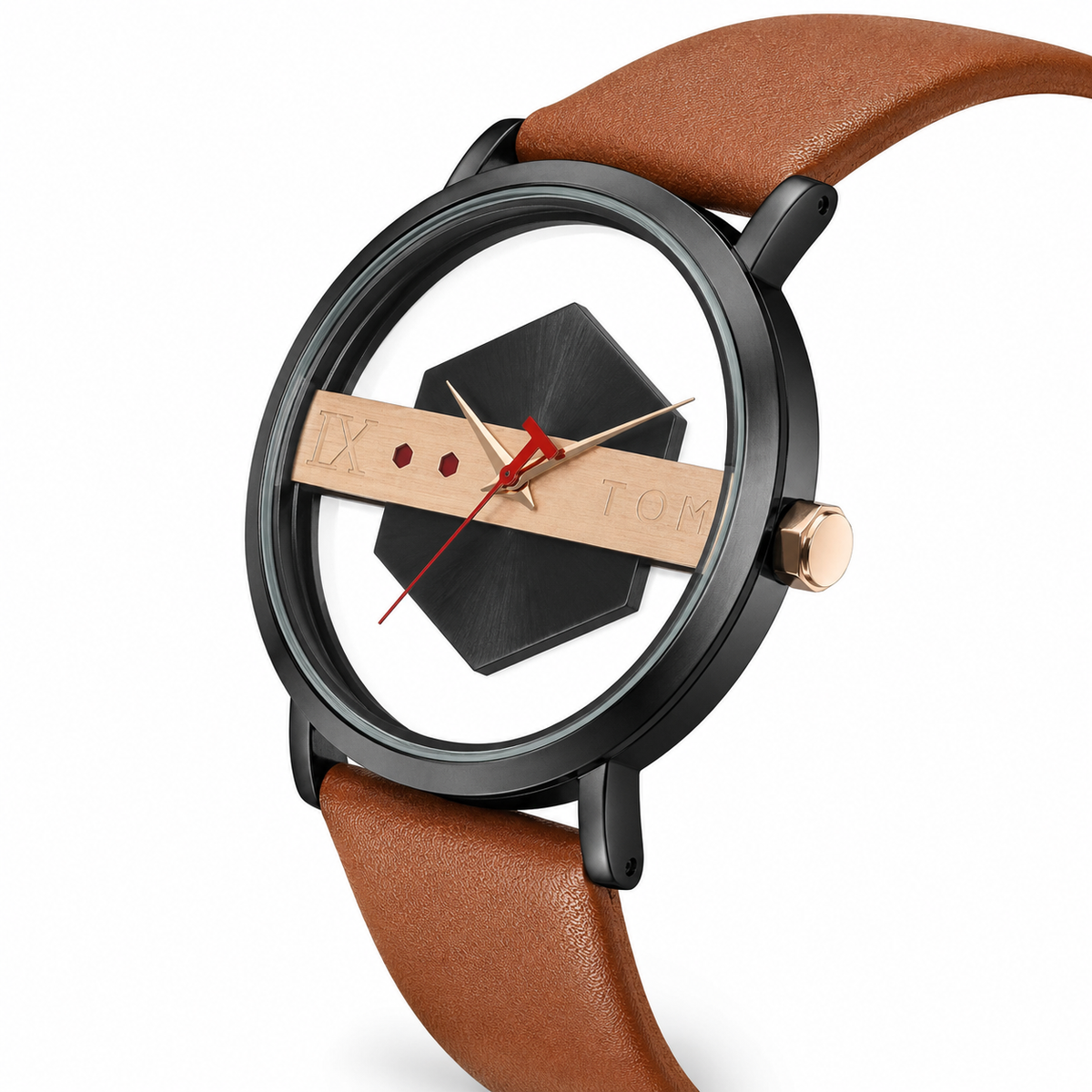 Tomi Brown Black Hexa Dial Watch