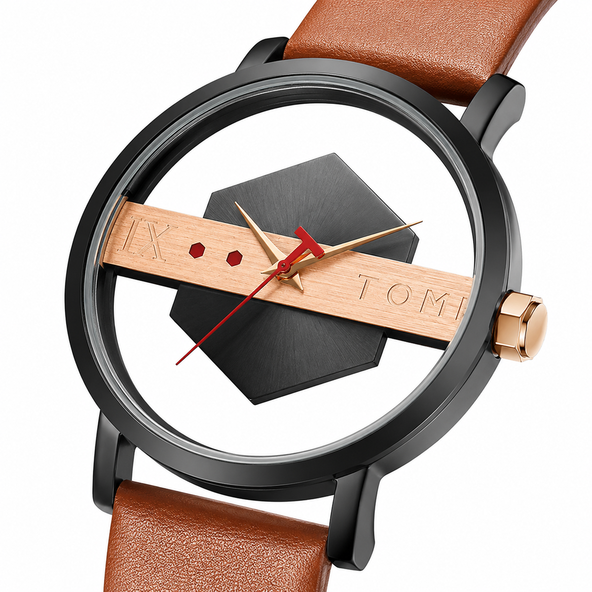 Tomi Brown Black Hexa Dial Watch