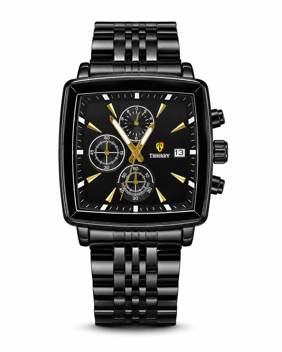 Timekey All Black Square Chain Chronograph Watch