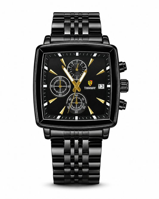 Timekey All Black Square Chain Chronograph Watch