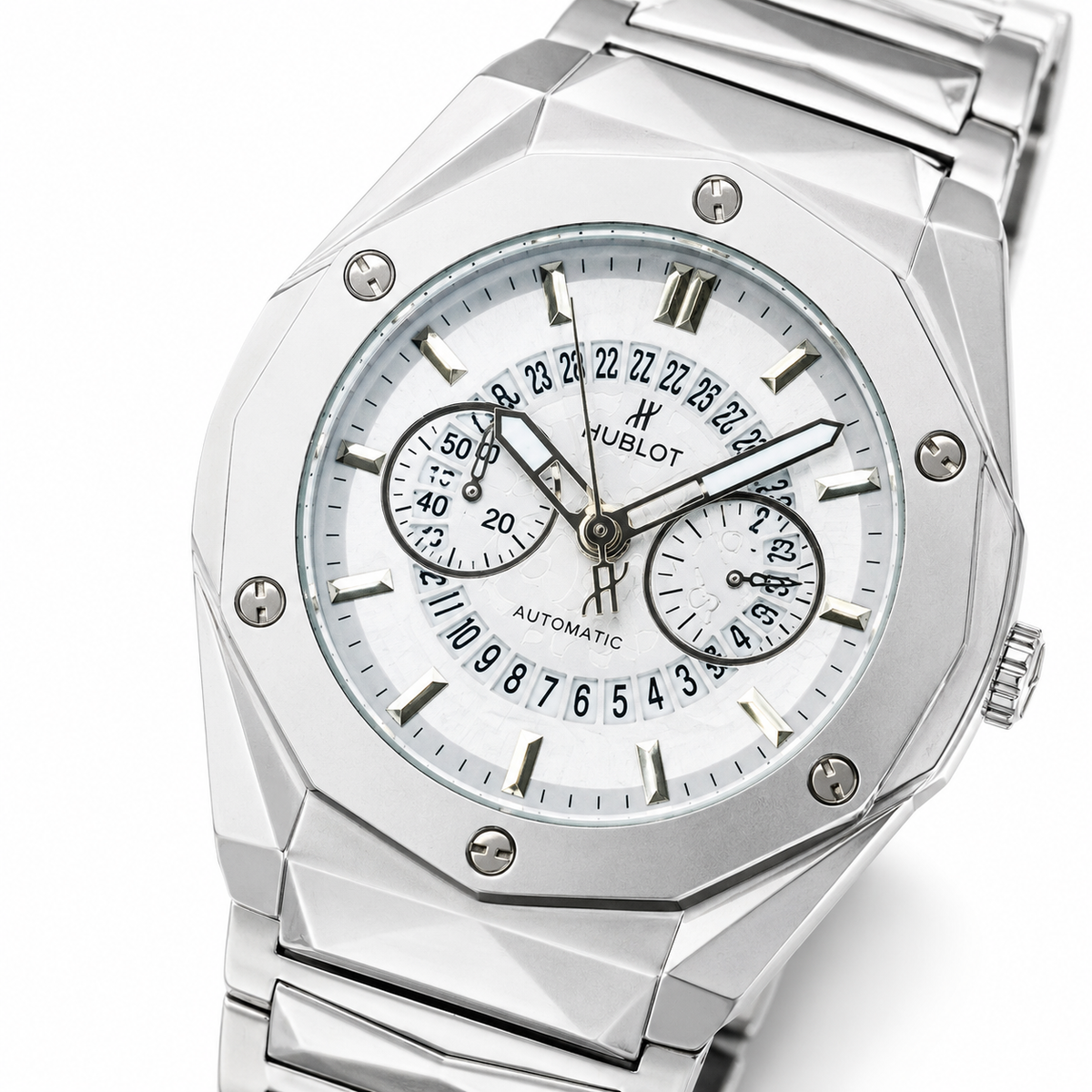 Silver Prism Chain Strapped Hologram Dial Hublot Watch