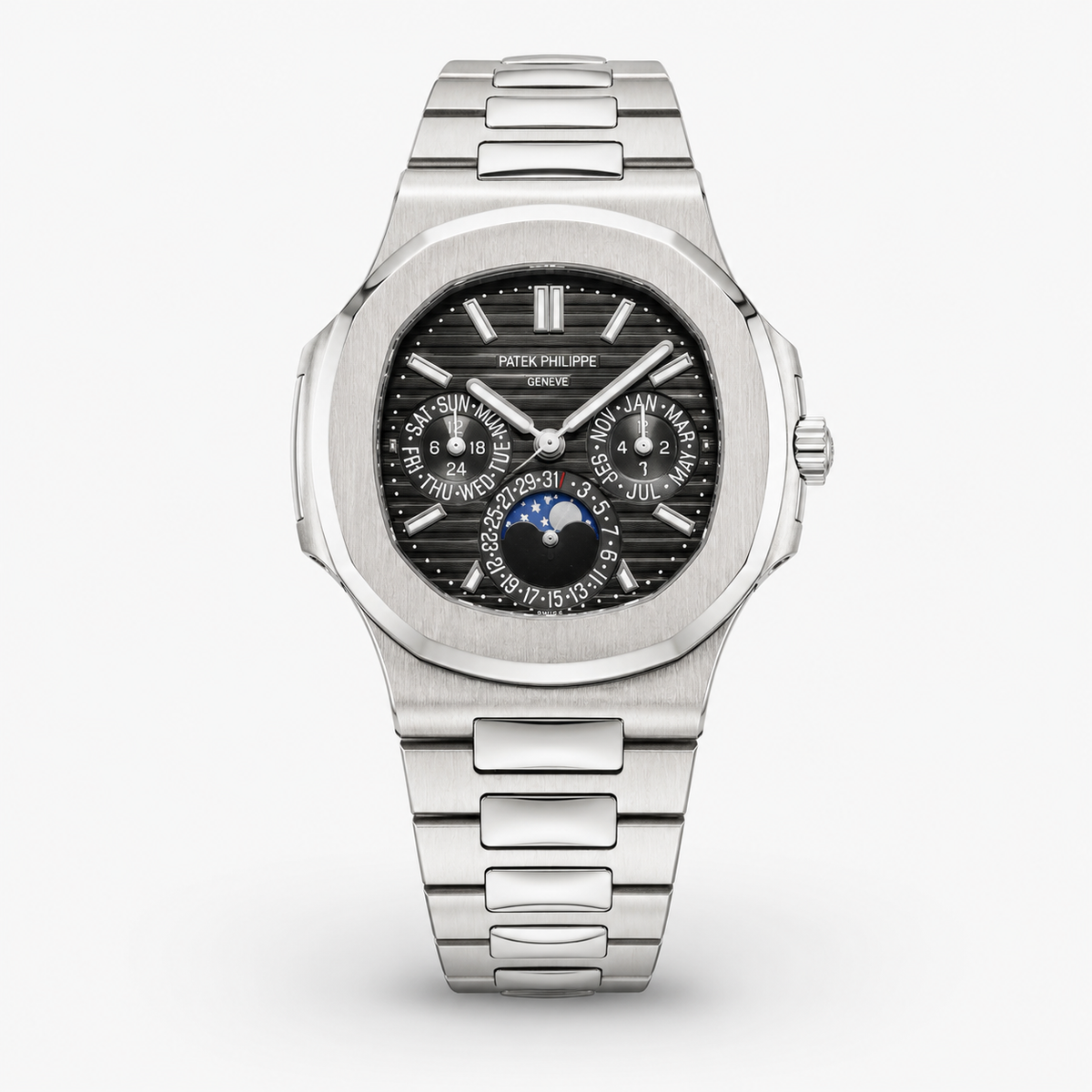 Silver Black Chronograph Automatic Nautilus Super Clone Watch